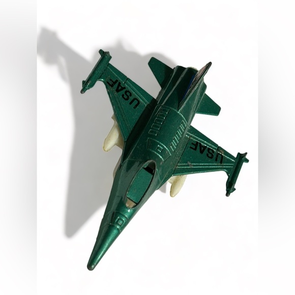 1980s Vintage Dyna Plane #2014 F-16 Fighter Jet USAF Teal Green Pull Back Die - Picture 2 of 5